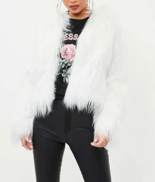 Suzie Pickles' white fur jacket from I Hate Suzie TV show - front view