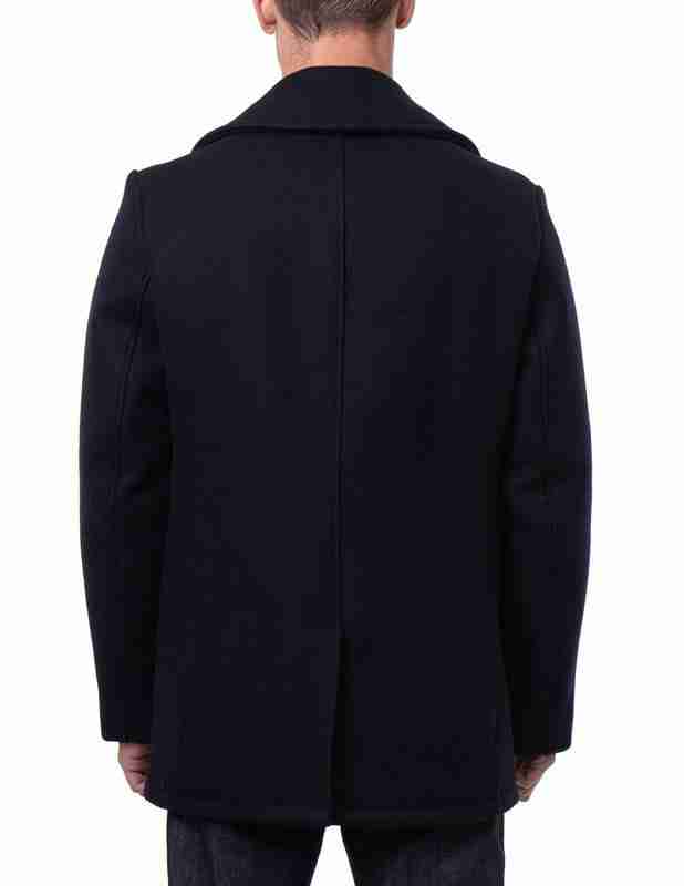 Men's blue melton wool pea coat - back