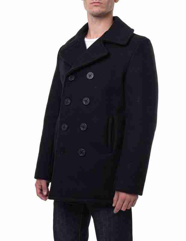 Classic melton wool black pea coat for men
