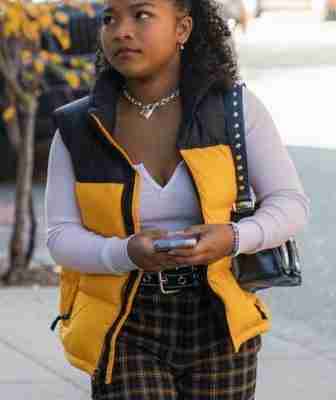 Laya DeLeon Hayes on the set of The Equalizer (2021) wearing a puffer vest