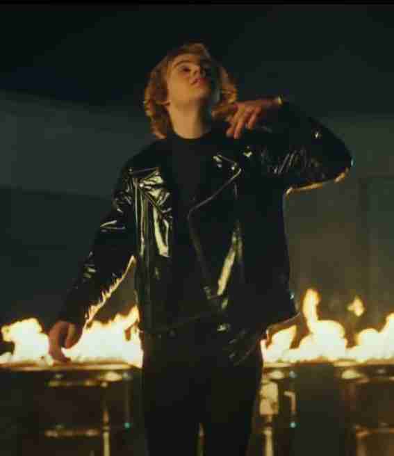 The Kid Laroi in a black leather jacket in his Selfish music video