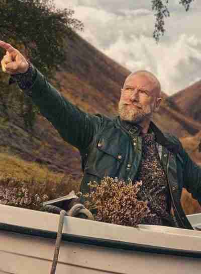 Graham McTavish from the Men In Kilts A Roadtrip With Sam And Graham TV show in a dark green leather jacket