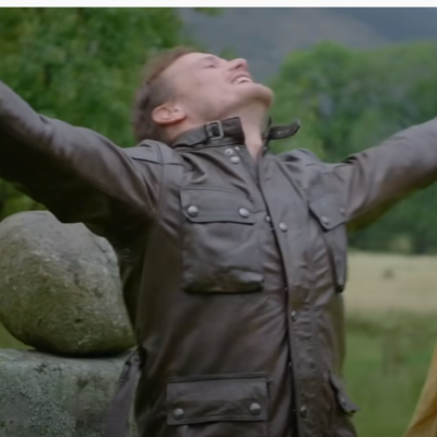 Men In Kilts: A Roadtrip with Sam and Graham - Sam Hueghan wearing a brown leather jacket