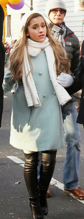 Ariana Grande Tiffany Blue Coat With Faux Fur Collar 