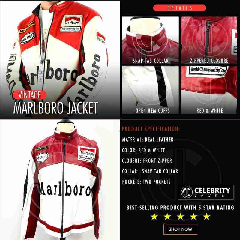 Infographics of Marlboro racing leather jacket