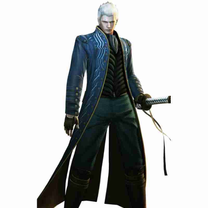 Vergil from devil may cry in front of a night sky