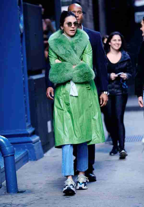 Kendall Jenner Green Fur Coat