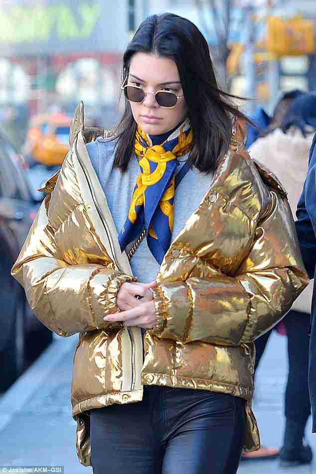 Kendall Nicole Jenner Golden Puffer Winter Jacket For Women