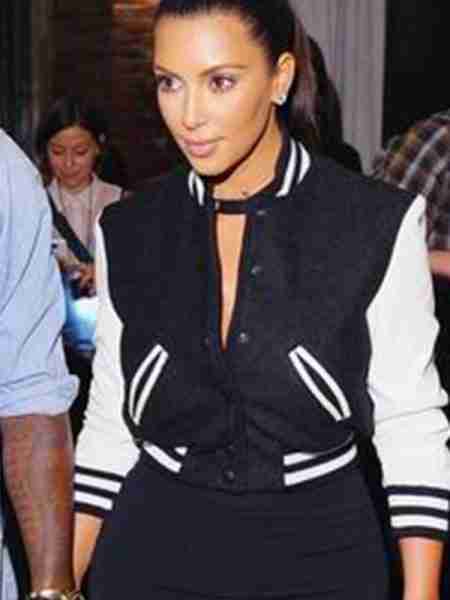 Kim Kardashian Black and White Varsity Bomber Jacket