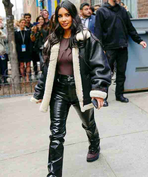 Kim Kardashian Leather Shearling Jacket | Celebrity Jacket