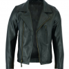 Men's classic vintage style biker leather jacket in black - front
