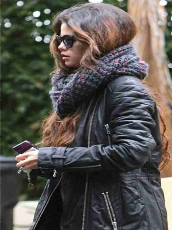 Selena Gomez Black Leather Trench Coat