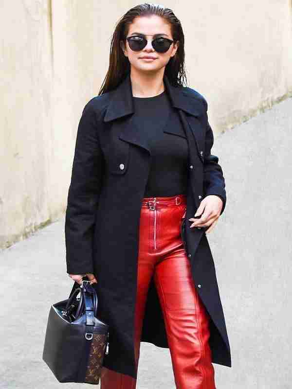 Singer Selena Gomez Black Wool Trench Coat