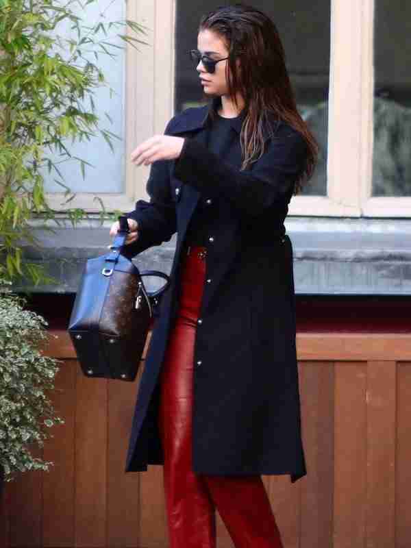 Singer Selena Gomez Black Wool Trench Coat