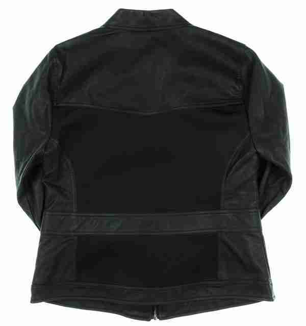 Back of black leather jacket of Natasha Romanoff aka Black Widow (Scarlett Johansson)