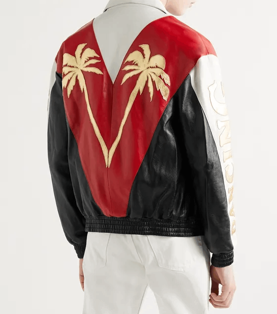 G-Eazy's red, white, and black leather jacket - back