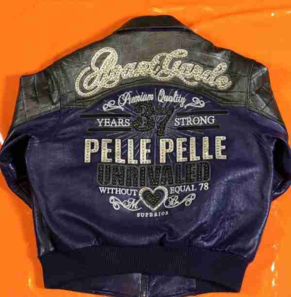 Men's Pelle Pelle purple and grey bomber leather jacket - back