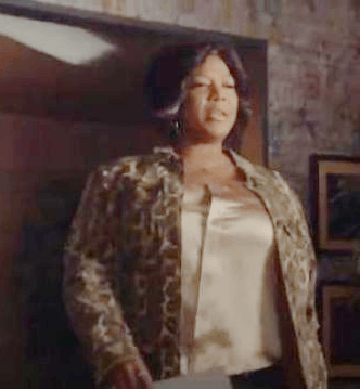 Queen Latifah as Carlotta Brown in Star Season 02 wearing a leaopard print denim jacket