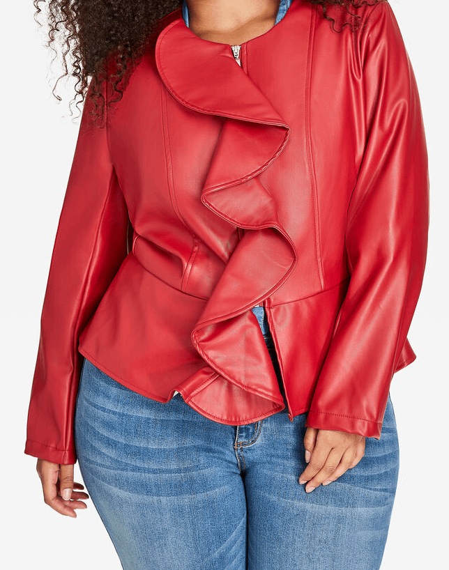 Queen Latifah's red ruffle faux leather jacket from Star Season 02