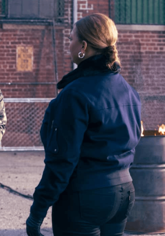 Queen Latifah wearing a black zip-up jacket as Robin McCall in The Equalizer 2021