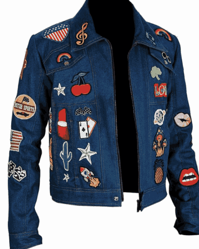 Taron Egerton Rocketman Blue Denim Jacket with Embroidered Patches