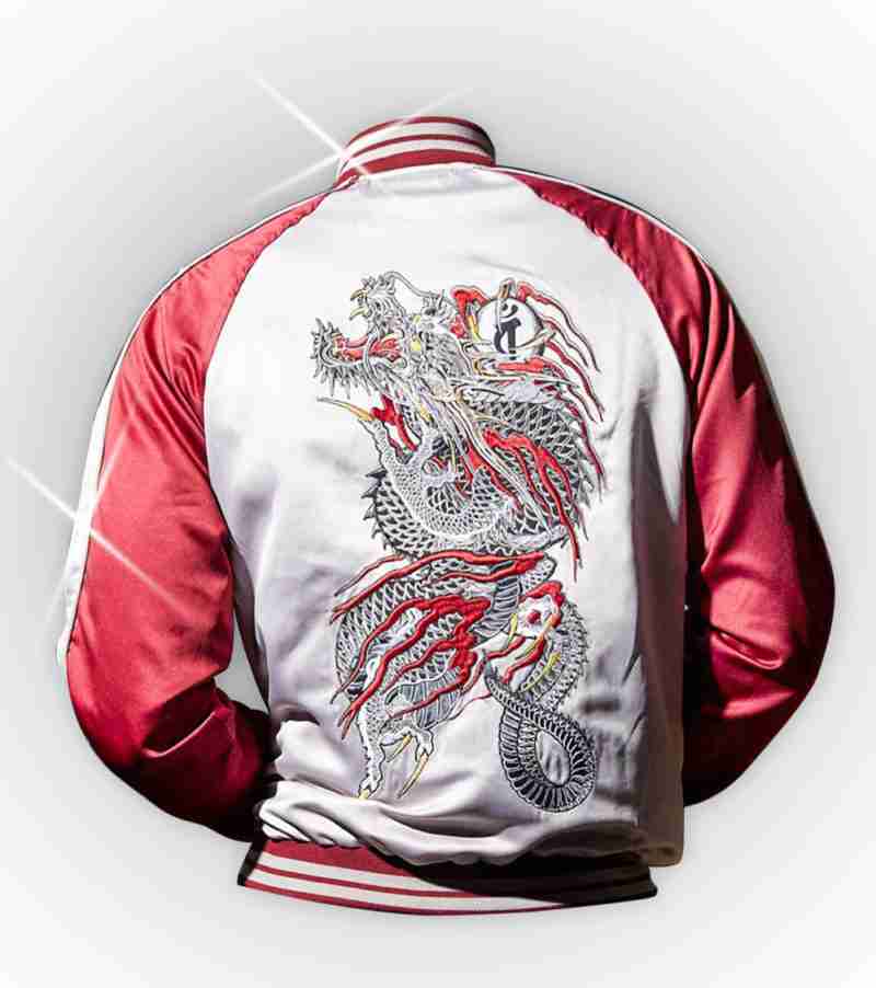 Red & White The Dragon of Dojima jacket for men - back