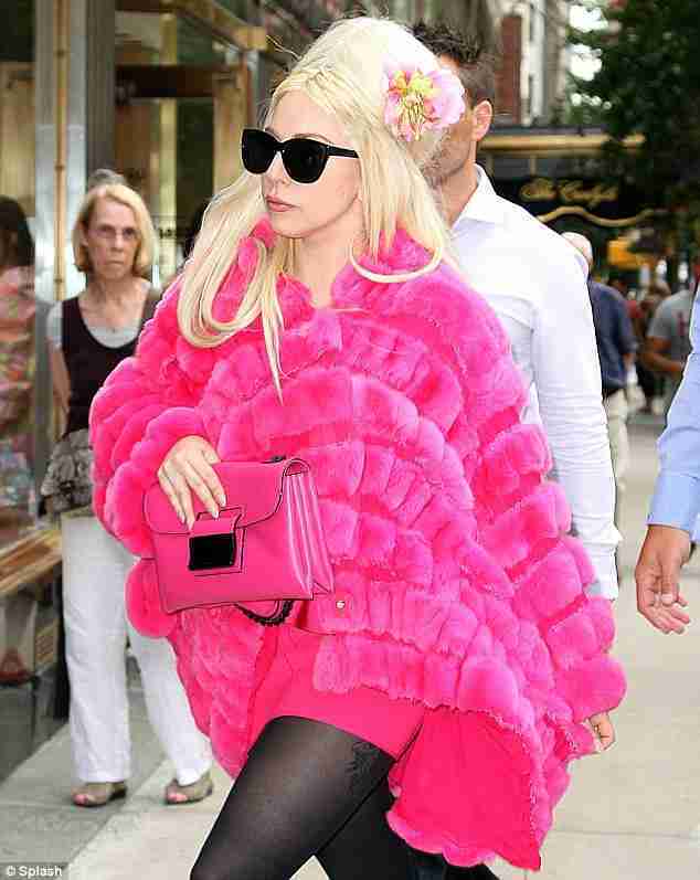 American Singer Lady Gaga Hot Pink Fur Jacket Style Coat