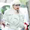 American Singer Lady Gaga Motorcycle White Leather Jacket