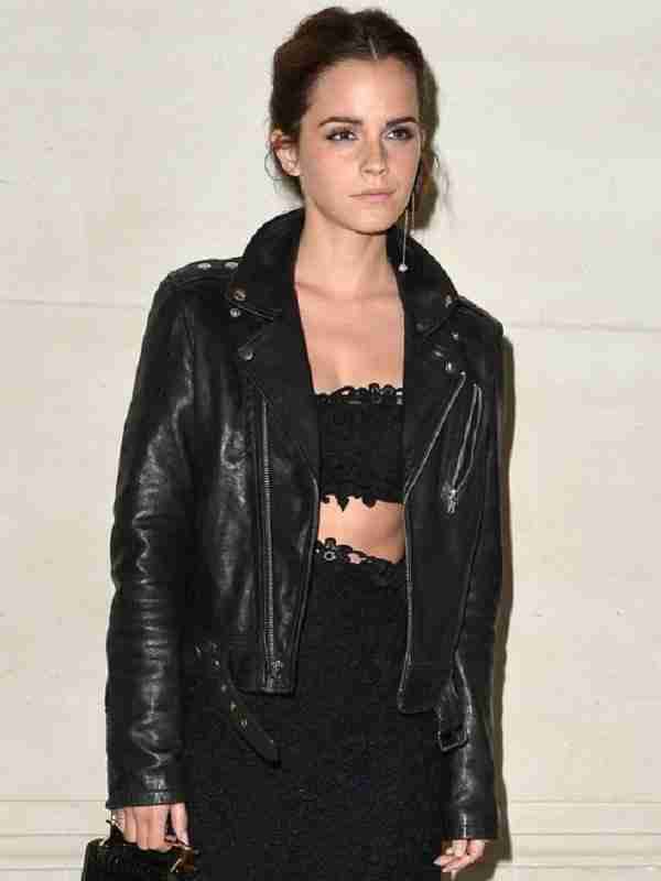 Emma Watson Black Biker Leather Jacket