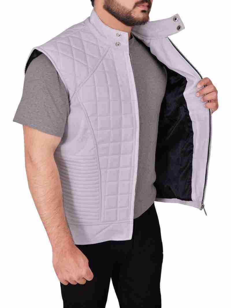 Justin Bieber White Leather Quilted Vest