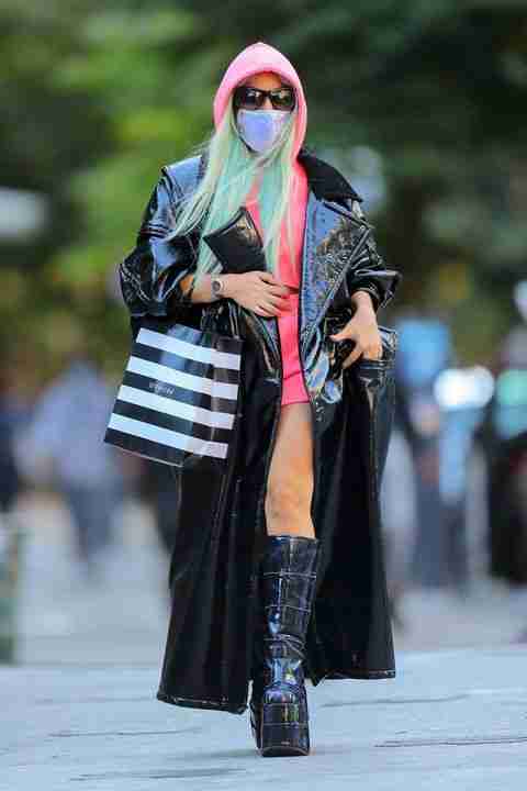 Lady Gaga Black shiny Long Coat