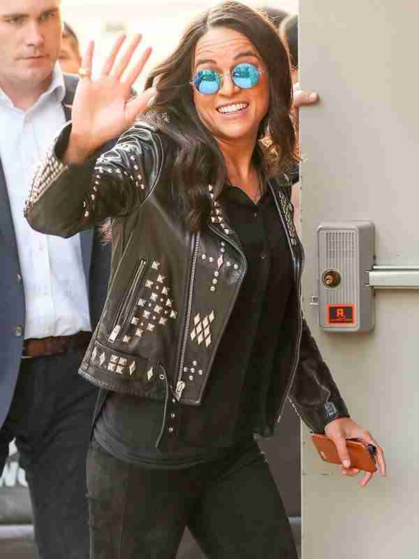 Michelle Rodriguez New York City Fast and Furious 9 Premiere Letty Ortiz Black Studded Jacket