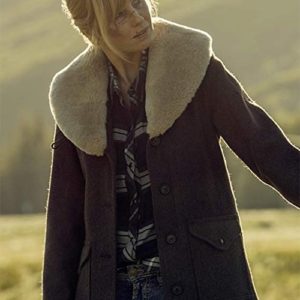 Beth Dutton TV Series Yellowstone Kelly Reilly Brown Shearling Coat