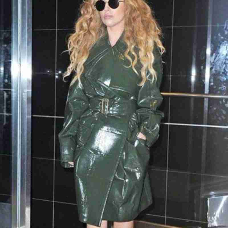 Lady Gaga Fashionable Green Leather Coat