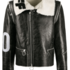 Men's shearling lined target black leather jacket - front