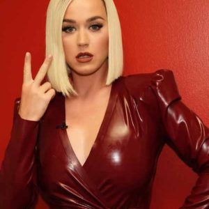 Maroon Belted Leather Coat Of Katy Perry For Women