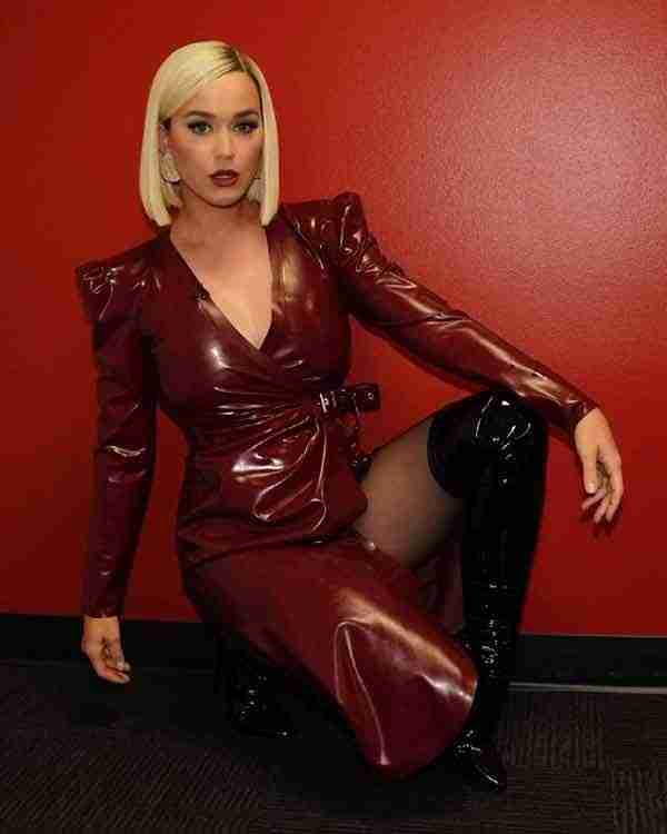 Maroon Belted Leather Coat Of Katy Perry For Women