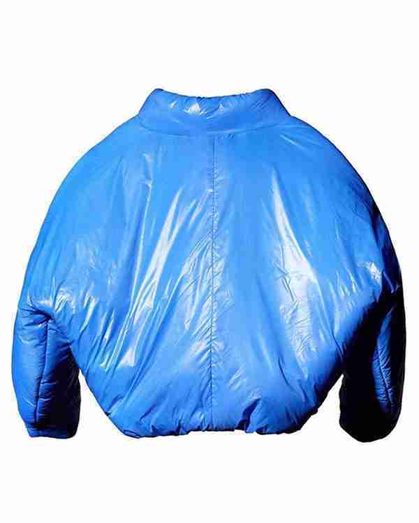 Yeezy Gap round blue puffer jacket worn by Kanye West - back view