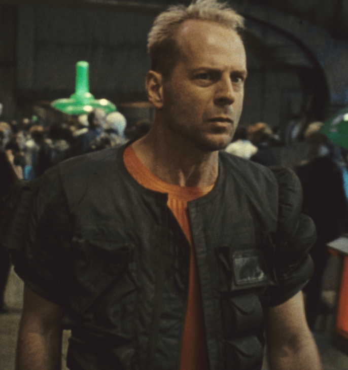 Bruce Willis as Korben Dallas in the movie The Fifth Element