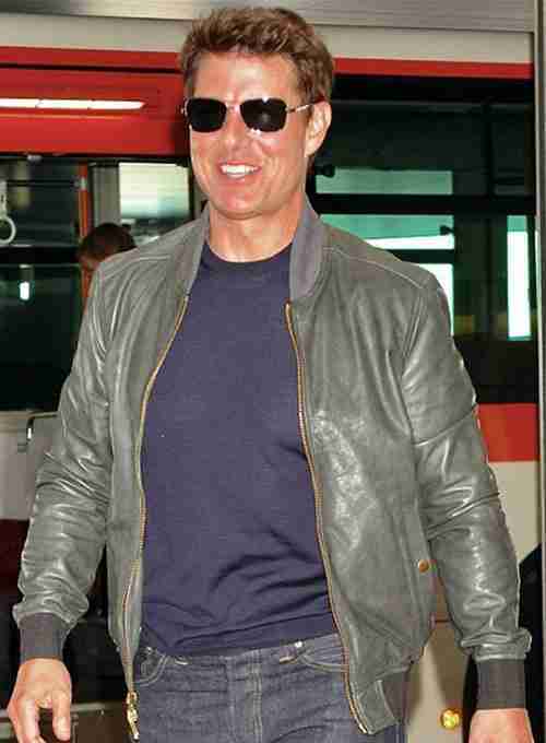 Tom Cruise Designer Grey Leather Jacket