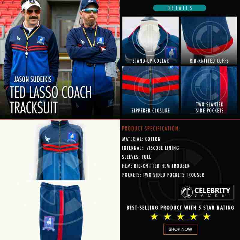 Infographics of Jason Sudeikis' coach track jacket from Ted Lasso