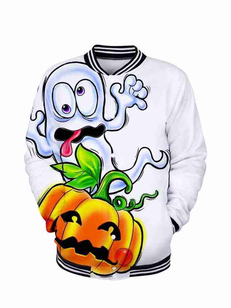 Men’s Funny Halloween Pumpkin Print Bomber Jacket