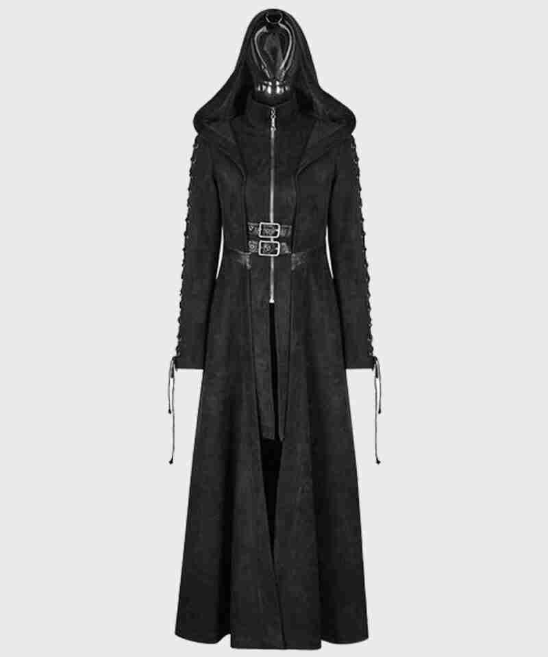Gothic Dark Angel Black Trench Hooded Coat