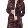 Halloween Black Cat Print Long Trench Coat