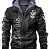 Men’s Skull Printed Misfits Black Leather Jacket with Hood