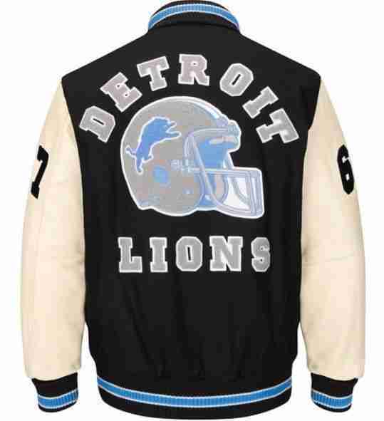 Authentic Detroit Lions Beverly Hills Axel Foley Wool & Leather Varsity Jacket.