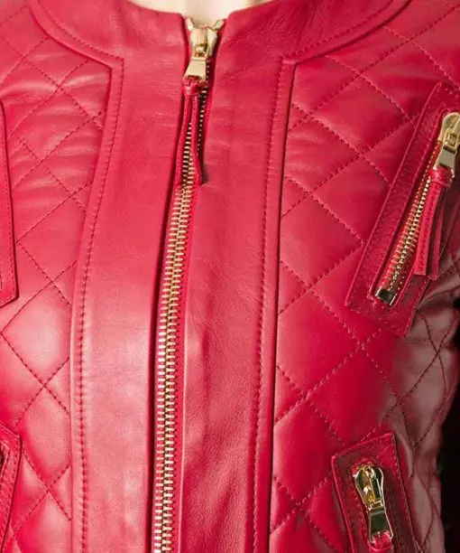Best Women’s Red Quilted Style Genuine Leather Jacket