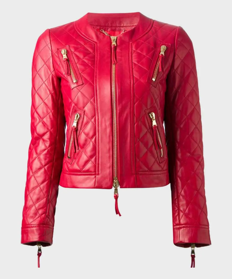 Best Women’s Red Quilted Style Genuine Leather Jacket