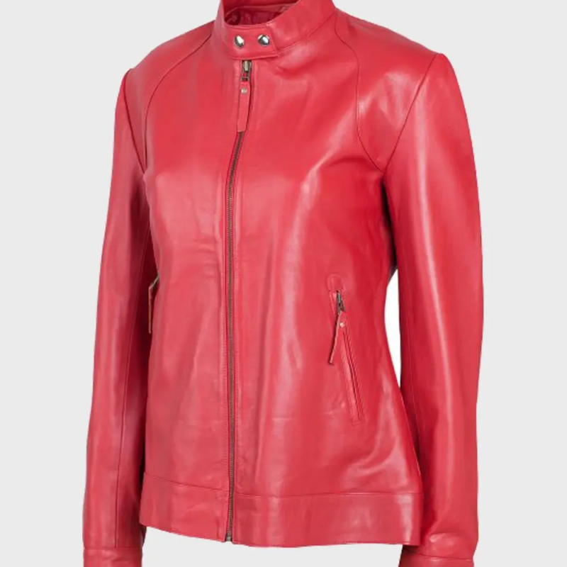 Women’s Biker Red Stylish Leather Jacket