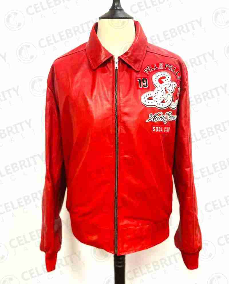 Front of the Pelle Pelle Soda Club red leather jacket